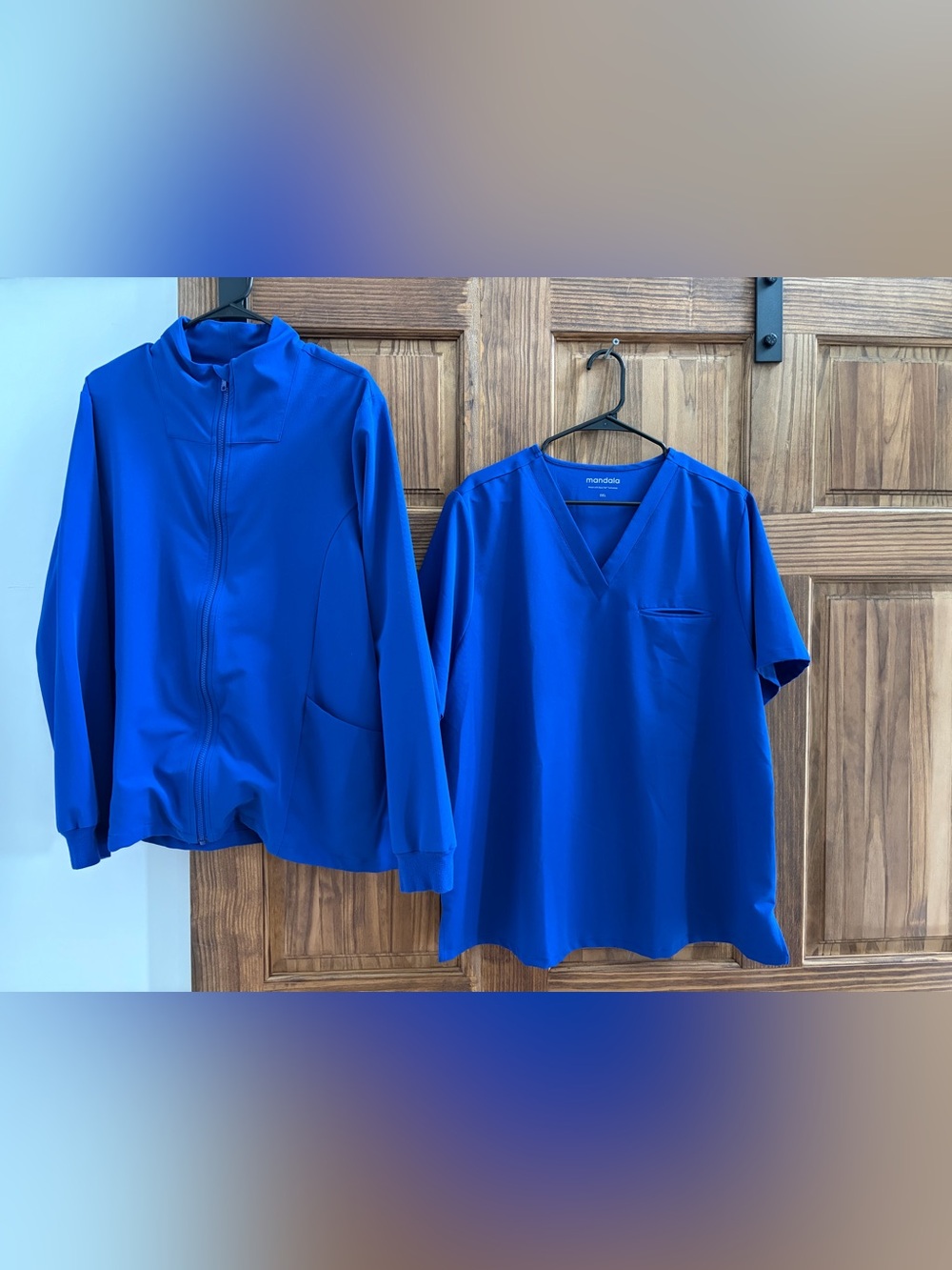 Mandala Scrubs 2XL Blue Scrub Top & Zip Jacket Set Equa-Tek